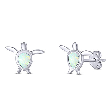 Turtle Pear Shape Created White Opal Solid 925 Sterling Silver (8.5mm)